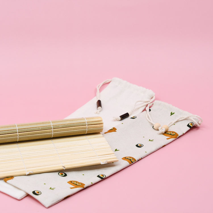 Kimbap Special Goods Set – Damyang Bamboo Mat & Handmade Linen Pouch (김밥 스페셜 굿즈 세트)