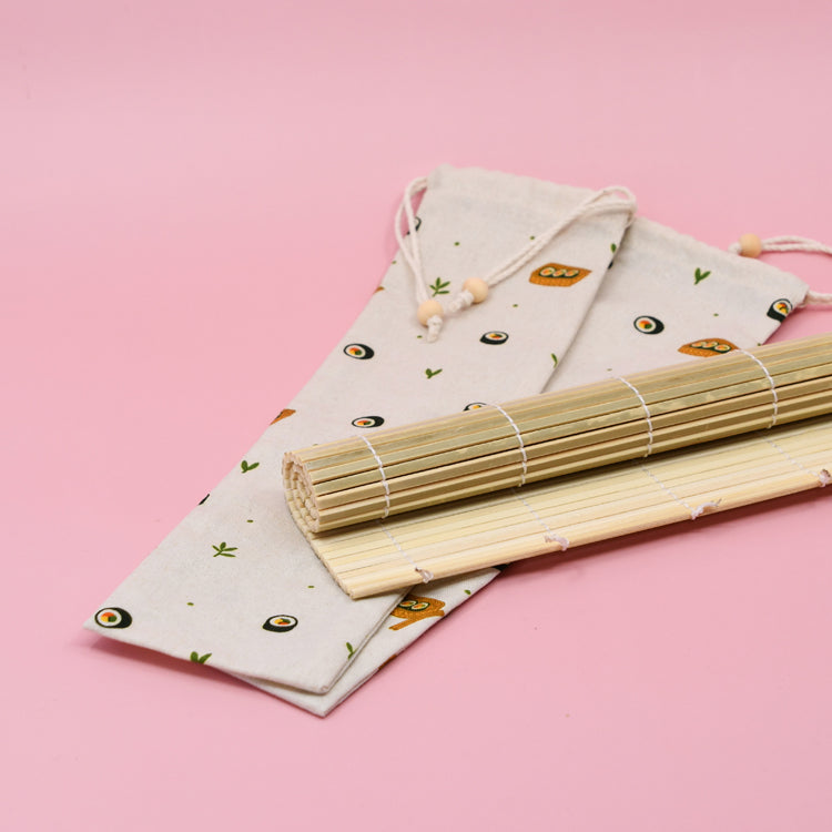 Kimbap Special Goods Set – Damyang Bamboo Mat & Handmade Linen Pouch (김밥 스페셜 굿즈 세트)