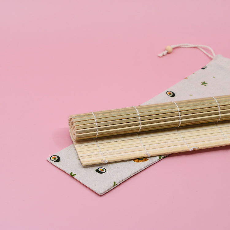 Kimbap Special Goods Set – Damyang Bamboo Mat & Handmade Linen Pouch (김밥 스페셜 굿즈 세트)