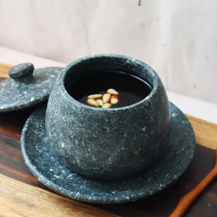 Jangsu Soapstone Tea Cup Set - Traditional Korean Gobdol Stoneware (장수 곱돌 찻잔 세트)