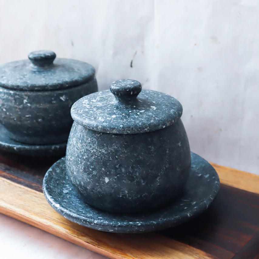 Jangsu Soapstone Tea Cup Set - Traditional Korean Gobdol Stoneware (장수 곱돌 찻잔 세트)